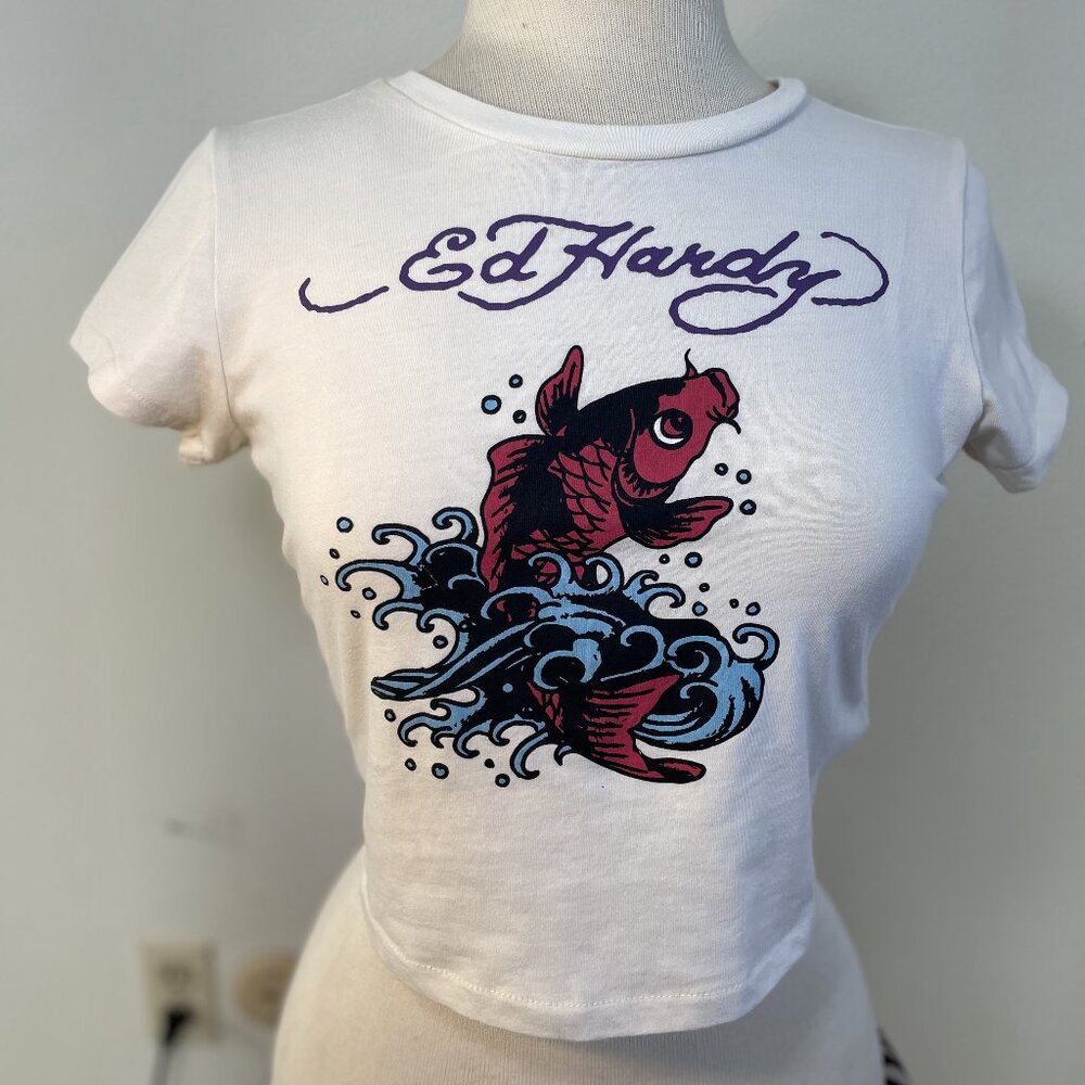 Ed Hardy Vintage T-shirt Koi Fish Crop Top